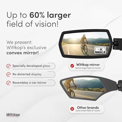 Wittkop Bike Mirror | Large HD Field of Vision | 360° Rotatable & Foldable | Handlebar Mount | Break-Proof & Durable thumbnail 4