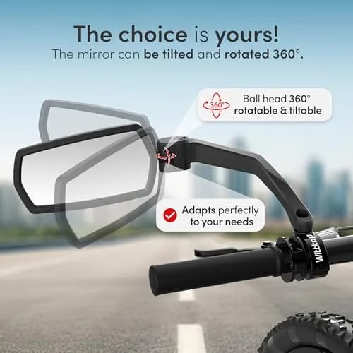 Wittkop Bike Mirror | Large HD Field of Vision | 360° Rotatable & Foldable | Handlebar Mount | Break-Proof & Durable thumbnail 5