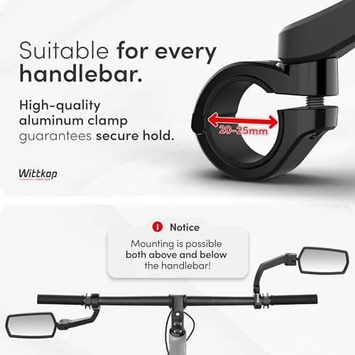 Wittkop Bike Mirror | Large HD Field of Vision | 360° Rotatable & Foldable | Handlebar Mount | Break-Proof & Durable thumbnail 6