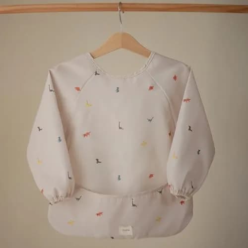 mushie Long Sleeve Baby Bib | Water Resistant Adjustable Fit (Dinos) thumbnail 8
