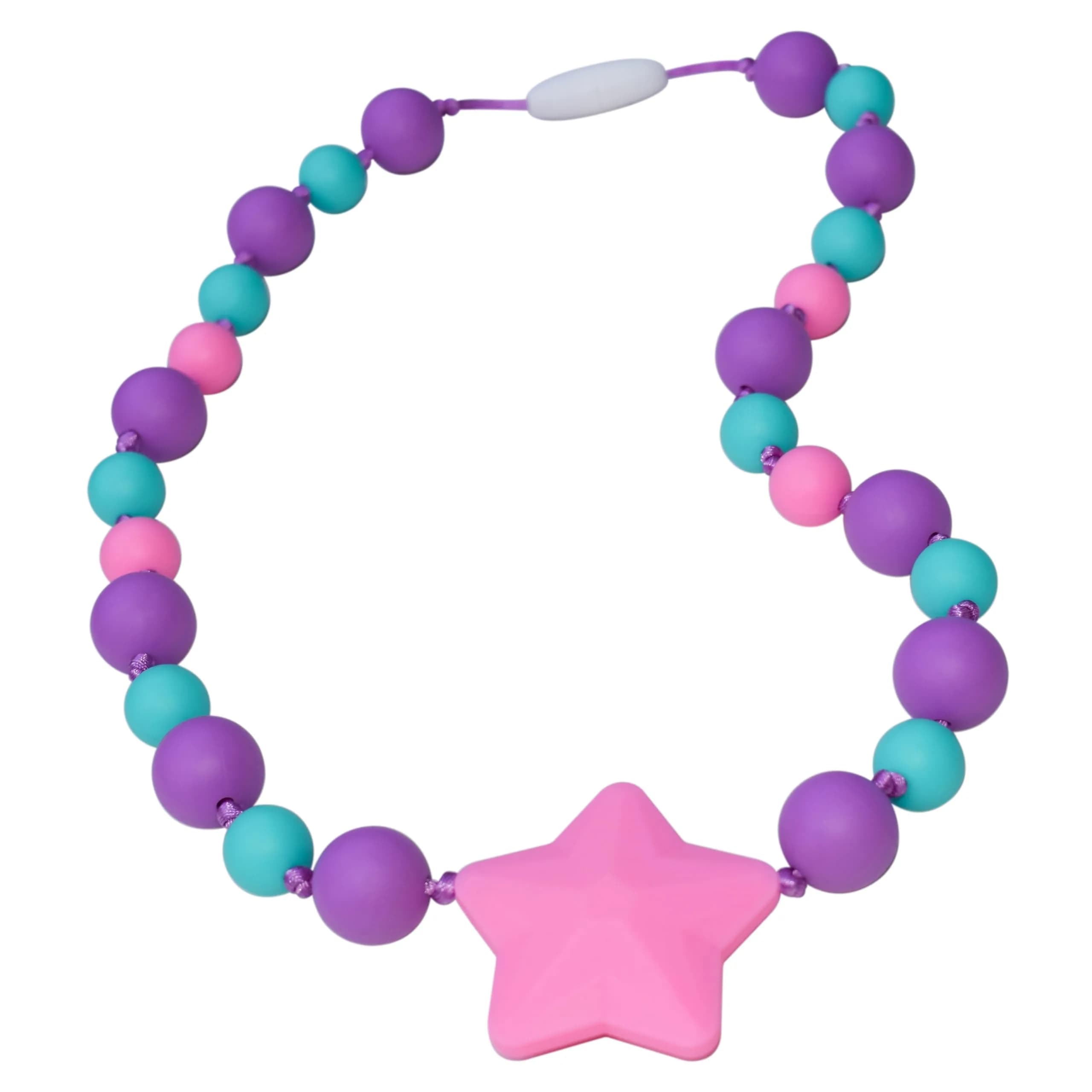 Munchables Starlight Sensory Chew Necklace, Medium Chew, Purple/Aqua/Pink | Food-Grade Silicone Oral Support