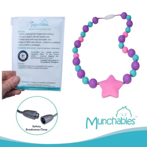 Munchables Starlight Sensory Chew Necklace, Medium Chew, Purple/Aqua/Pink | Food-Grade Silicone Oral Support thumbnail 4
