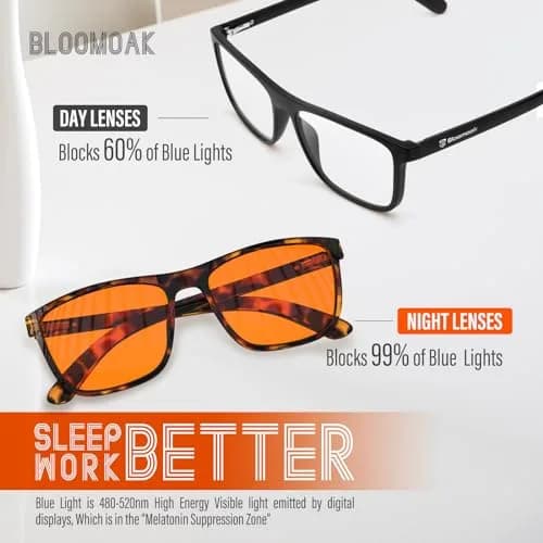 Bloomoak Blue Light Blocking Glasses - Amber Lens - Unisex Adult - 145mm Arm | Filters 99% Harmful Blue Light thumbnail 5