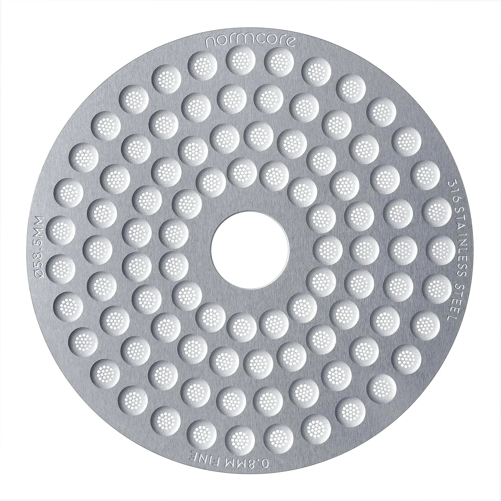 Normcore Silver 58.5mm x 0.8mm Ultra-Slim Puck Screen with Round Hole - main product image