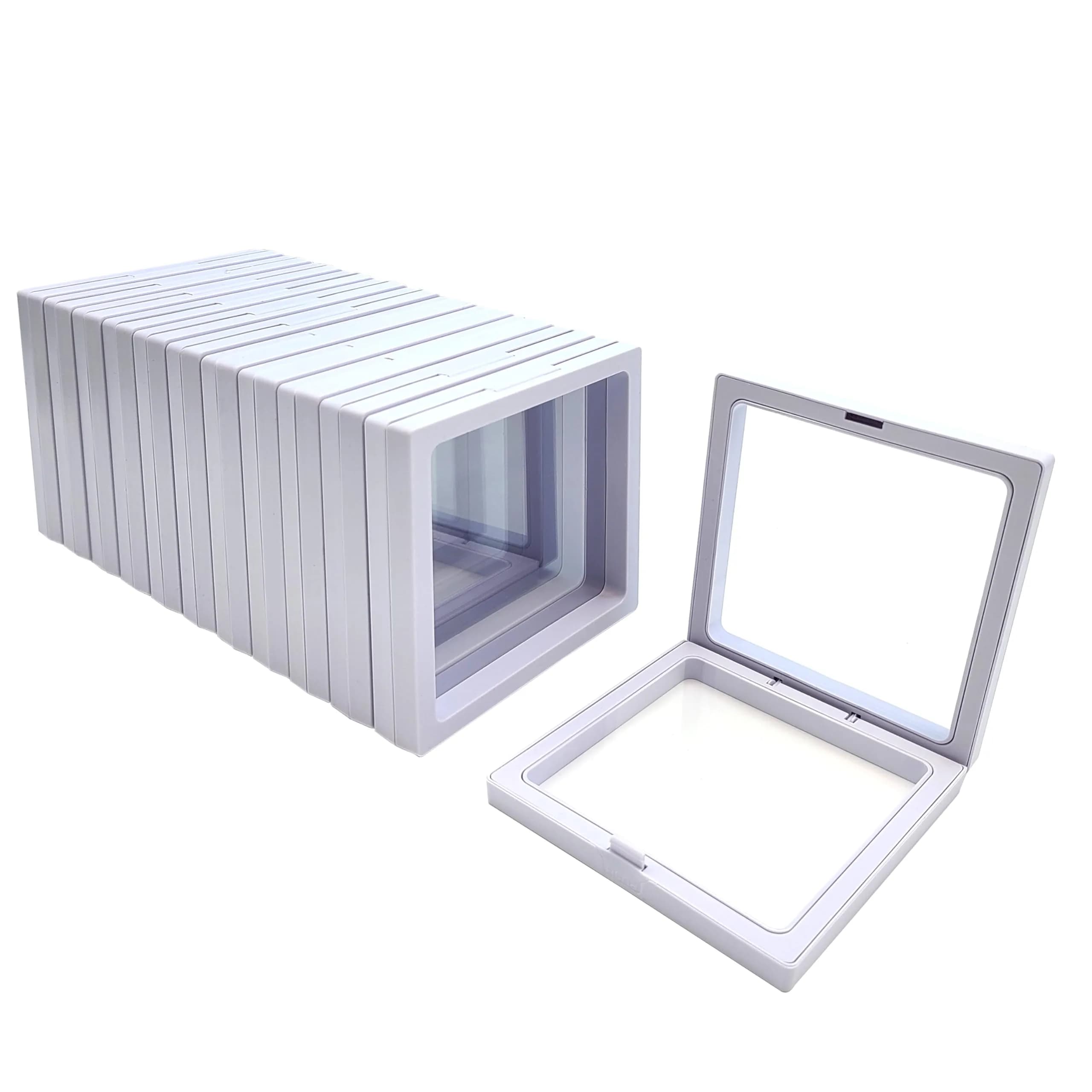 Ailison 3D Floating Frame Display Stands, 12 Pack, 9 cm (3.54") | Stackable Jewelry Organizer Box — White / 4.33 * 4.33