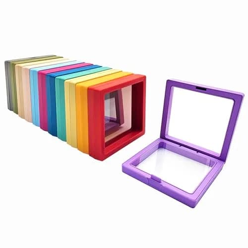 Ailison 3D Floating Frame Display Stands, 12 Pack, 9 cm (3.54") | Stackable Jewelry Organizer Box — Multicolour