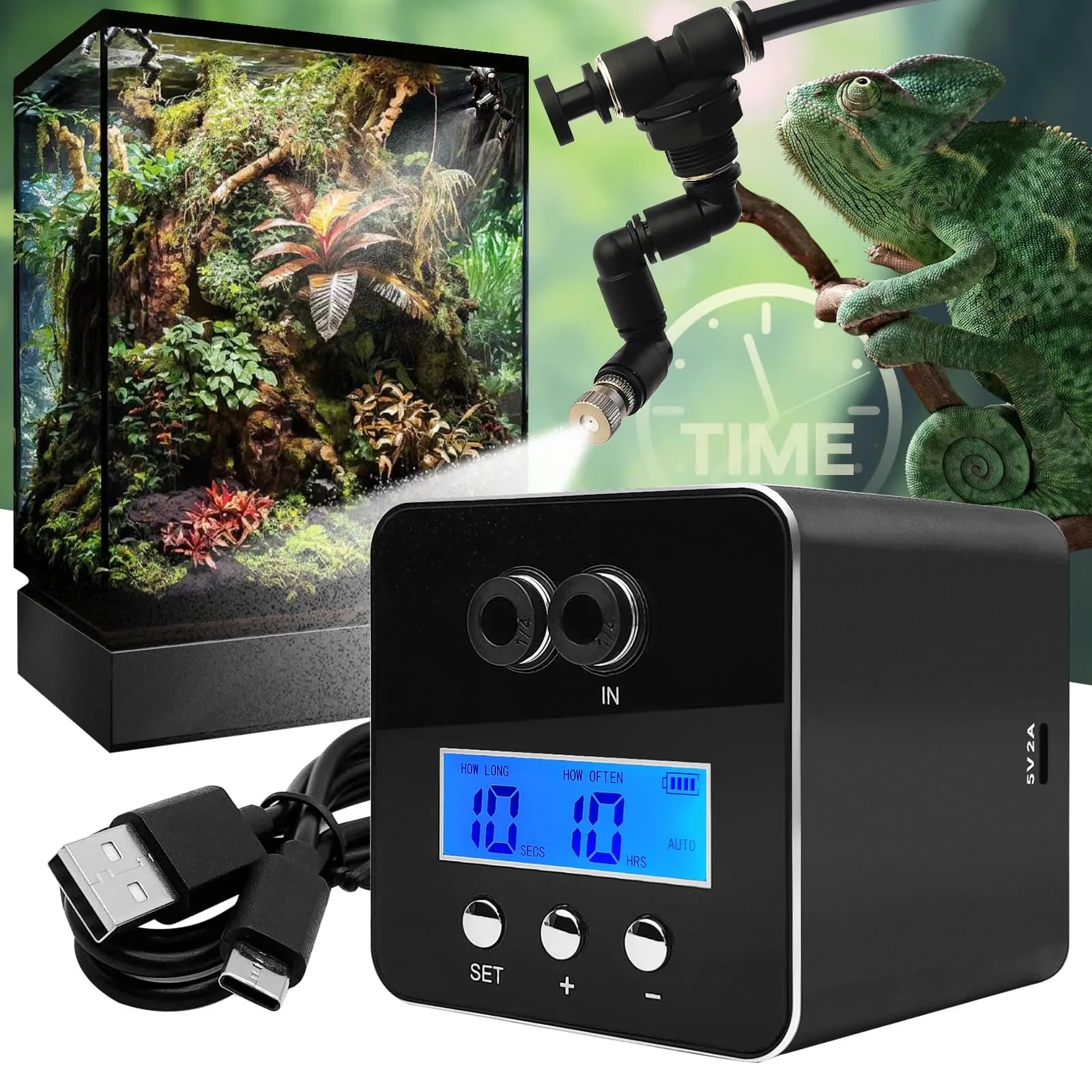 MYGIIKAKA Touch Version - 2nd Gen Automatic Reptile Mister Fogger with 2 Nozzles & Timer Control - main product image