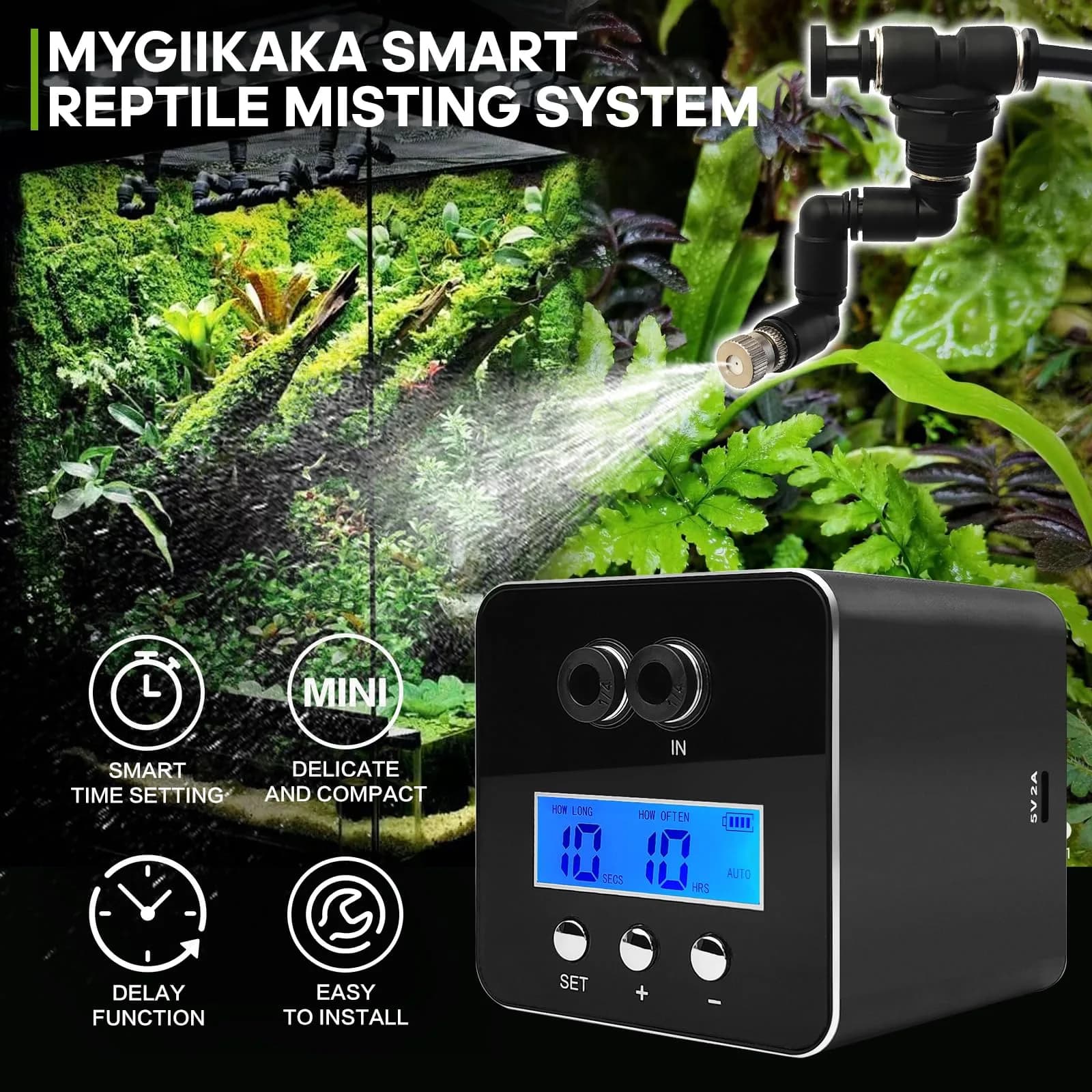 MYGIIKAKA Touch Version - 2nd Gen Automatic Reptile Mister Fogger with 2 Nozzles & Timer Control - view 2