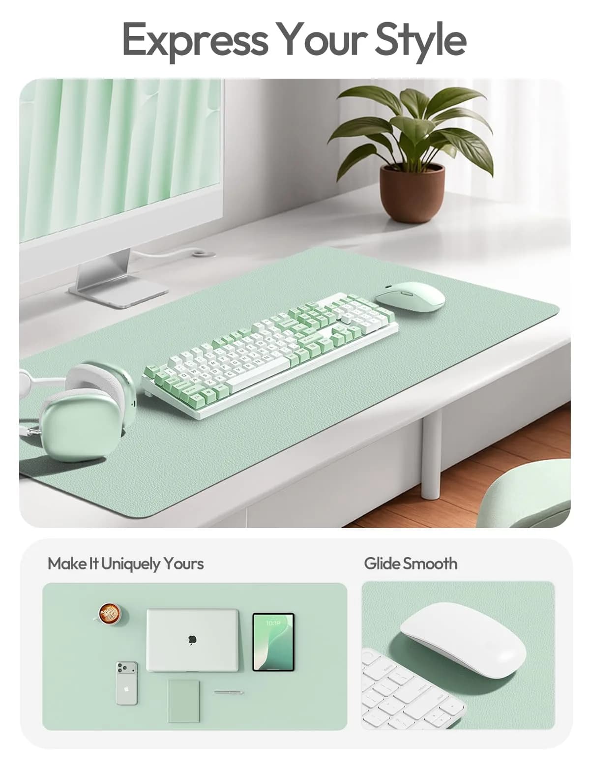 YSAGi Pale Green Desk Protector Pad with Large Mouse Mat, 35.4" x 17" | Protects Desks from Scratches, Stains, and Scuffs - view 2