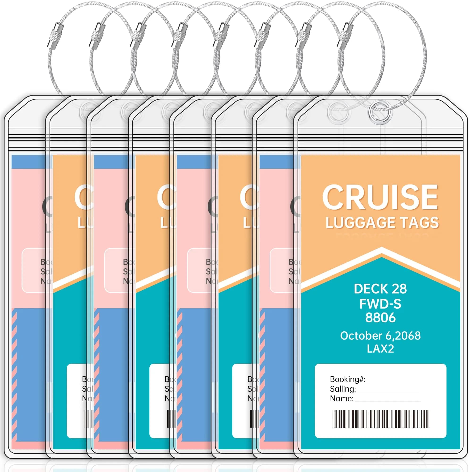 Teskyer Clear Cruise Luggage Tag Holder 8 Pack | Waterproof PVC with Steel Loop — Transparent