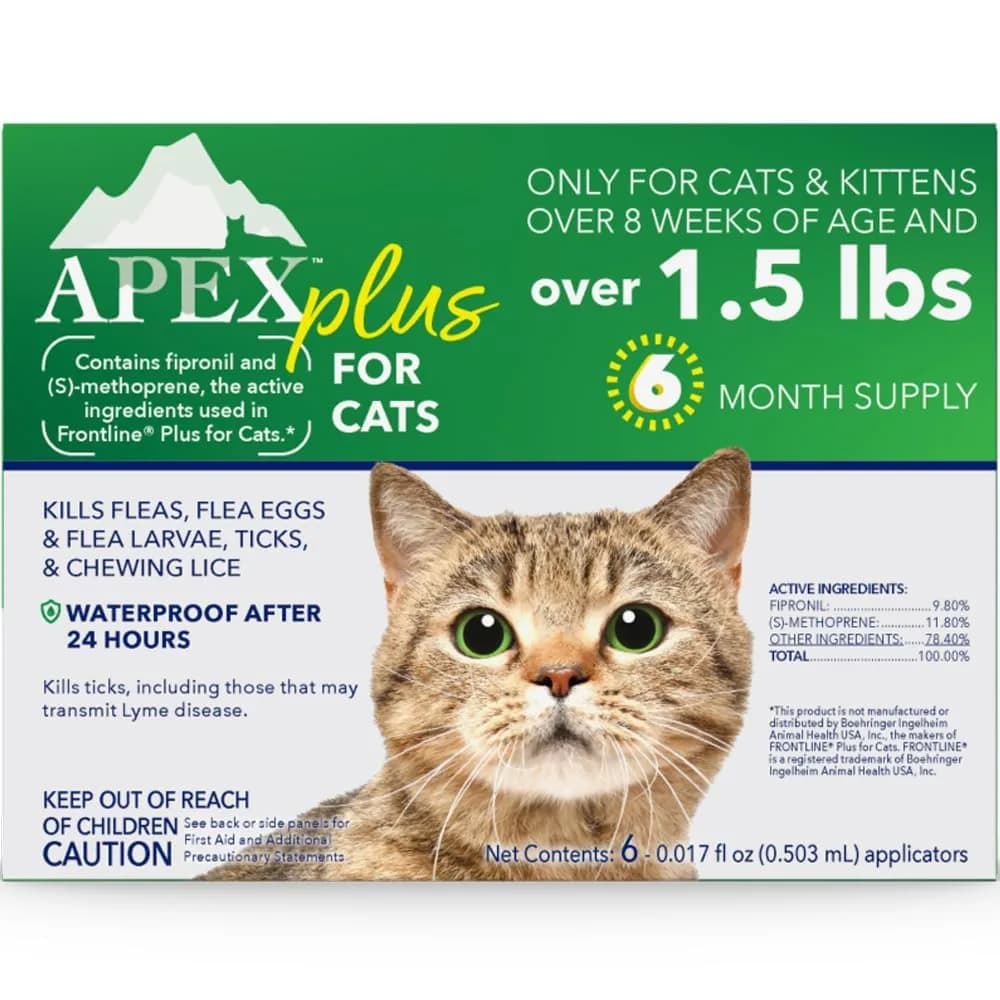 APEX ANIMAL HEALTH Flea & Tick Prevention Drops for Cats >1.5 lbs | 6-Month Supply