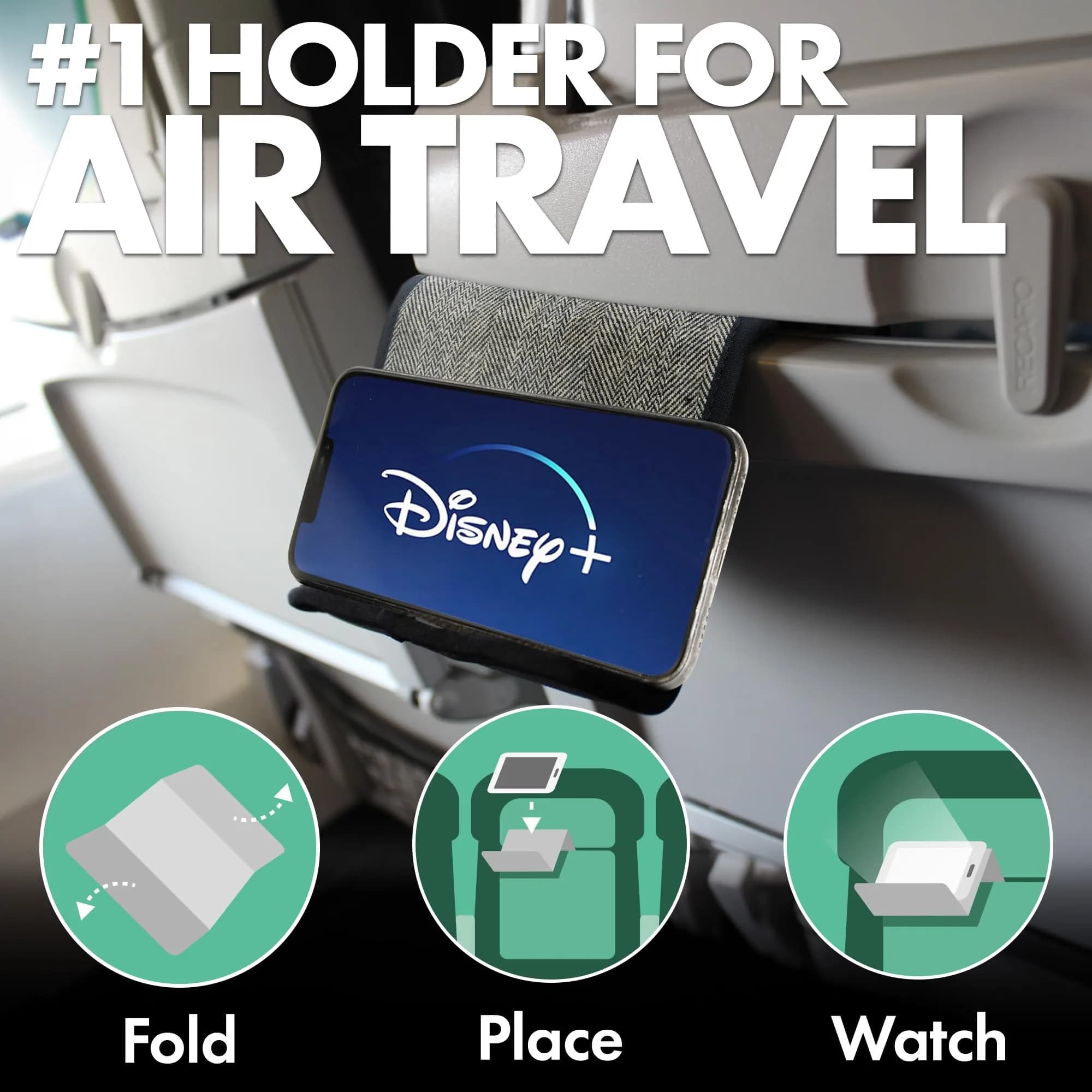 Flight Flap Large Tweed Airplane Phone Holder | Flexible Portable Stand for Plane Travel - view 2