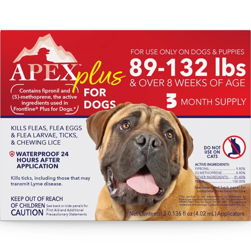 APEX ANIMAL HEALTH Apex Plus Flea & Tick Prevention for XL Dogs 89-132 lbs | 3-Month Supply