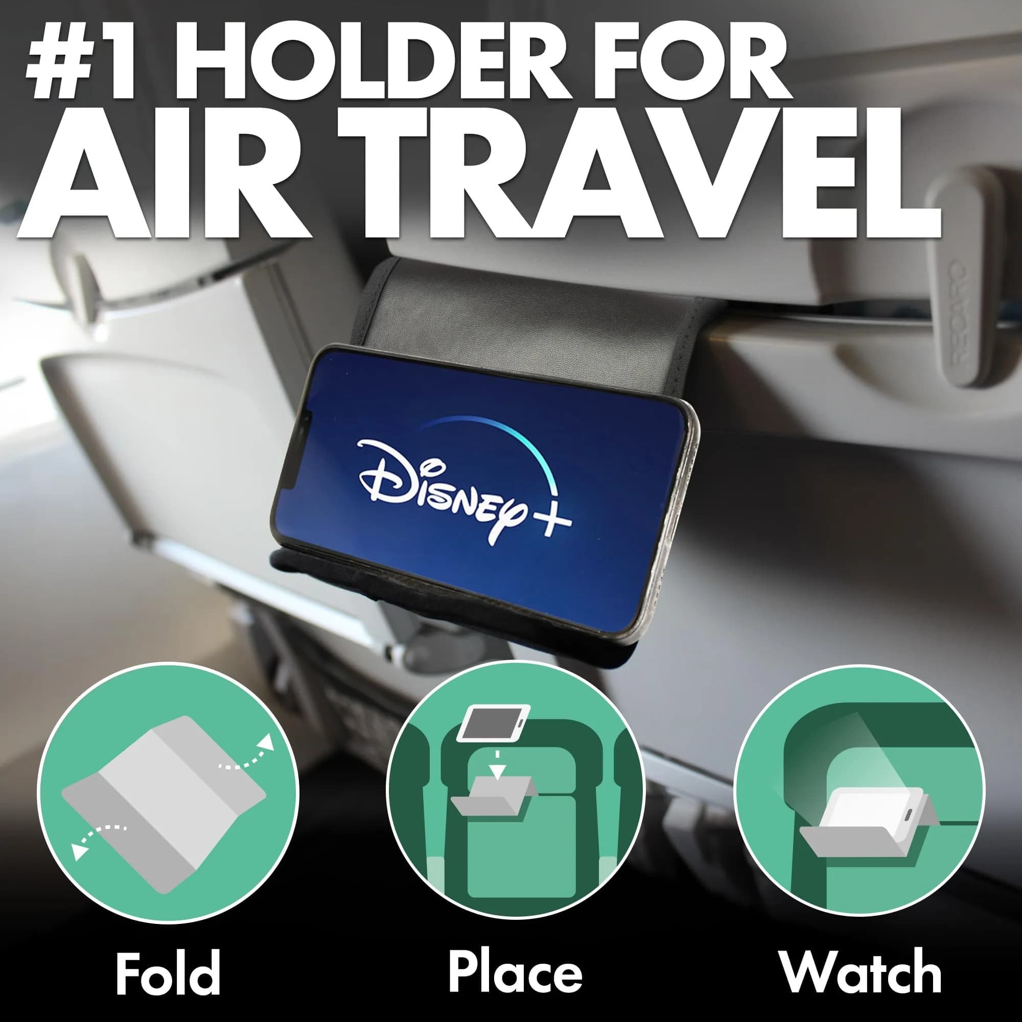 Flight Flap Large Vegan Leather Airplane Phone Holder - Secure & Foldable Stand for Plane Travel - view 2