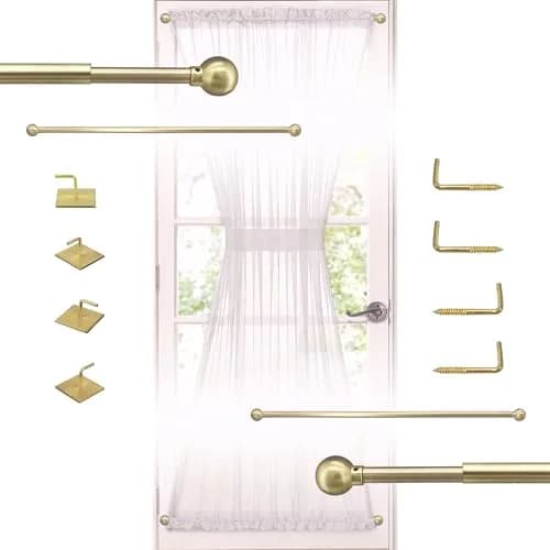ARNORX 3/8" French Door Curtain Rod, 16-28" Adjustable, Brass Brushed | Lightweight, all-metal design for French doors thumbnail 1
