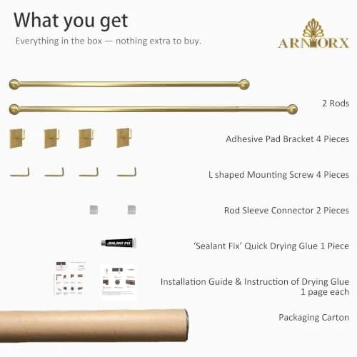 ARNORX 3/8" French Door Curtain Rod, 16-28" Adjustable, Brass Brushed | Lightweight, all-metal design for French doors thumbnail 6