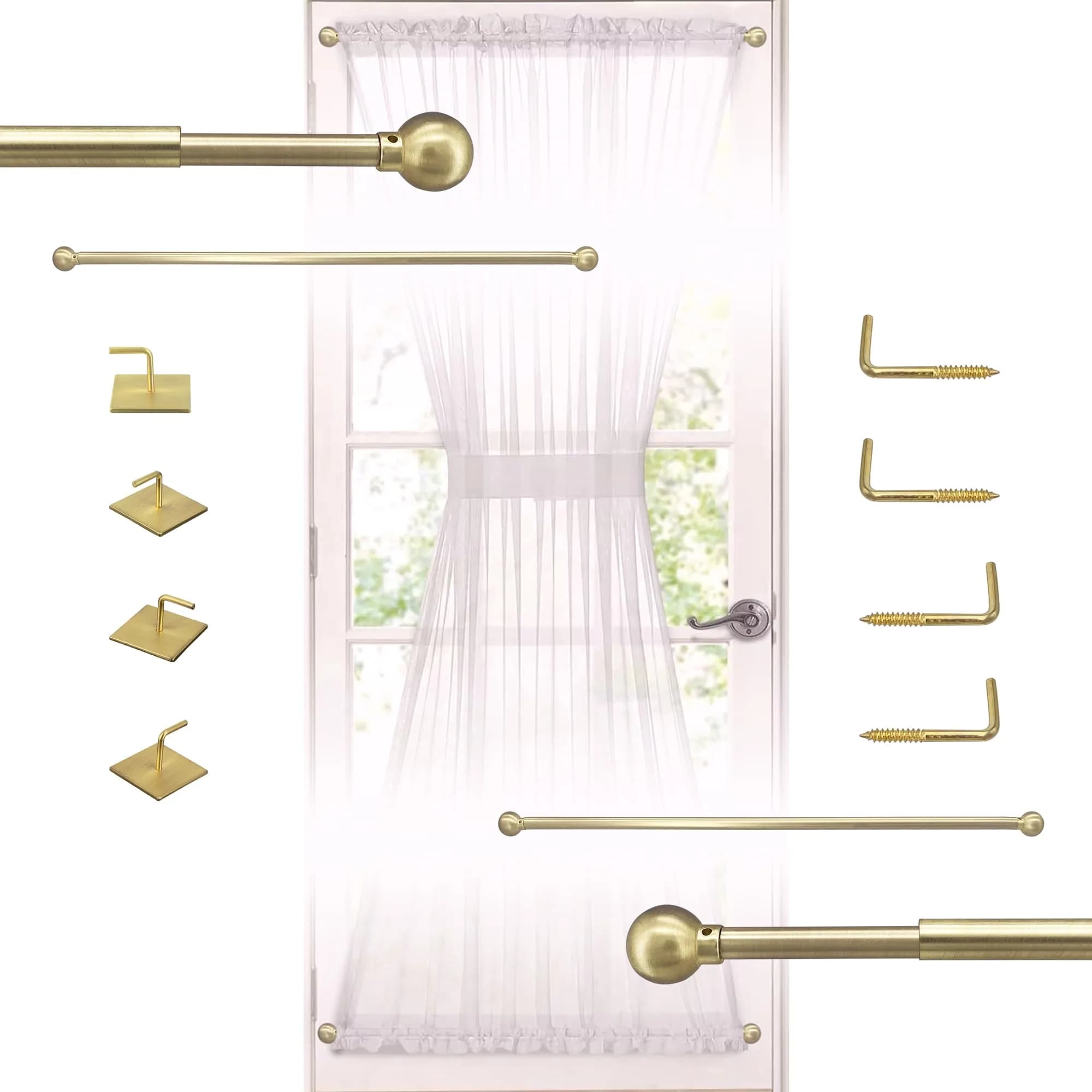 ARNORX 3/8" French Door Curtain Rod, 16-28" Adjustable, Brass Brushed | Lightweight, all-metal design for French doors
