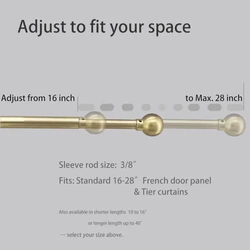 ARNORX 3/8" French Door Curtain Rod, 16-28" Adjustable, Brass Brushed | Lightweight, all-metal design for French doors thumbnail 3