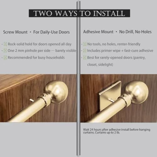 ARNORX 3/8" French Door Curtain Rod, 16-28" Adjustable, Brass Brushed | Lightweight, all-metal design for French doors thumbnail 4