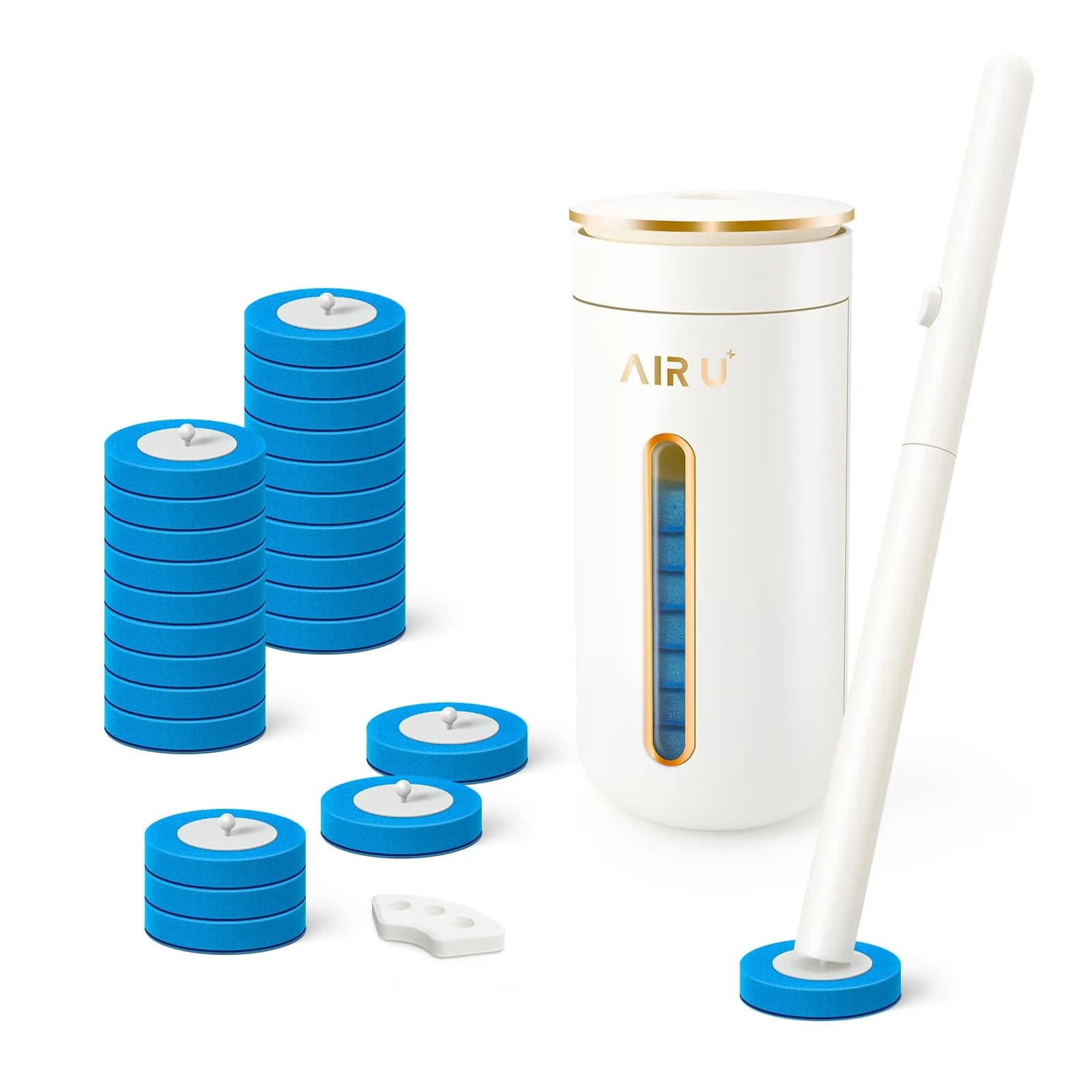 AIR U+ Disposable Toilet Brush System with 24 Refills | Wall-Mountable, Automatic Storage, Ocean Breeze Scent — 1 + 24