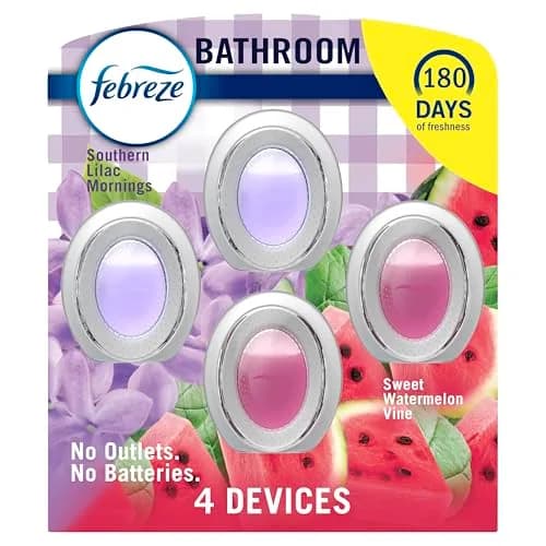 Febreze Bathroom Air Freshener Lilac & Watermelon Scents, 4ct (2 of Each Scent) | Odor-Fighting Plug-In Alternative for Small Spaces thumbnail 1