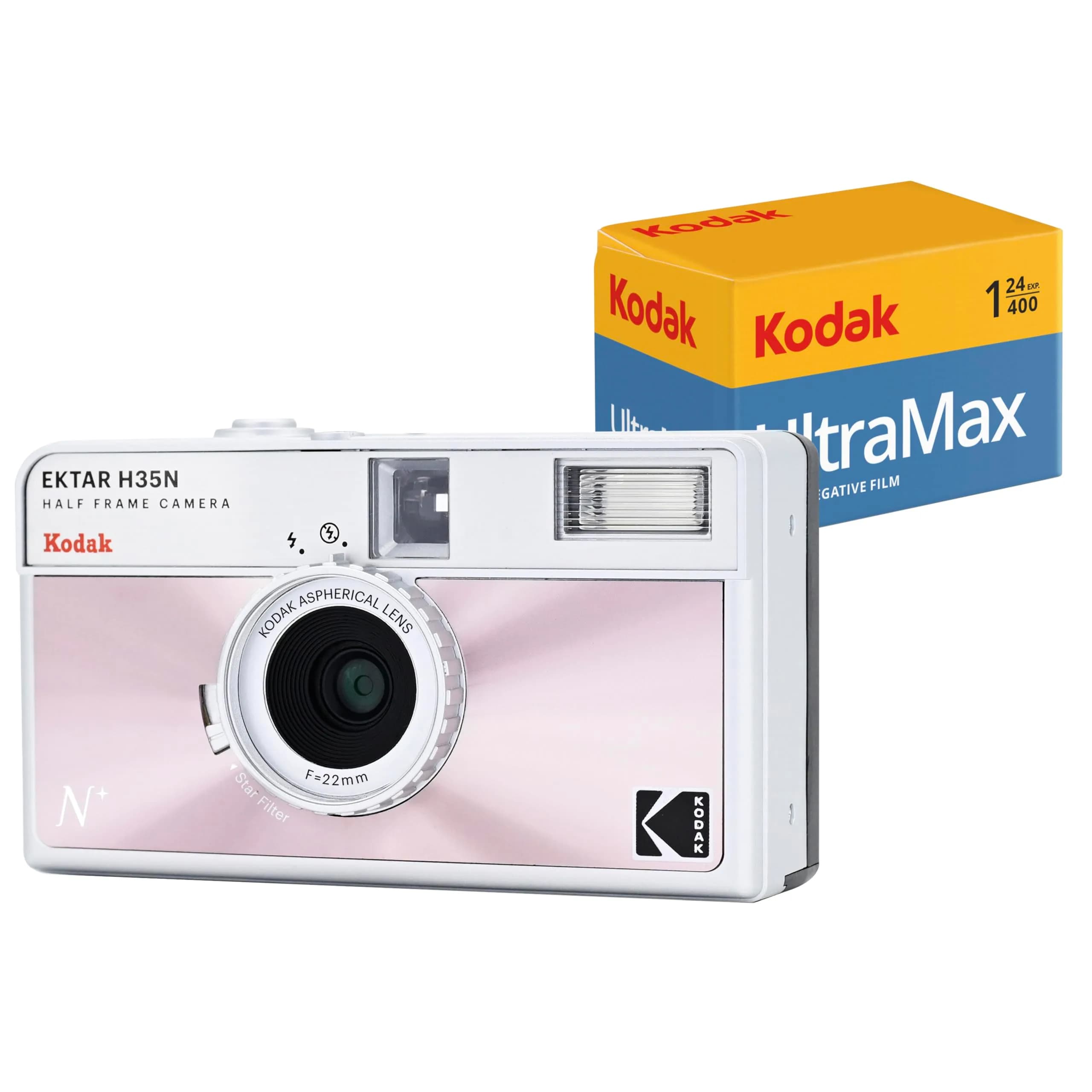 Kodak EKTAR H35N Half Frame Film Camera Bundle with Kodak Ultramax 400/24EXP 35mm Roll Film | Vintage Camera for Film Photography