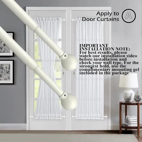 ARNORX Cafe Curtain Rods for French Door 2 Pack, Adjustable 16-28 Inch, 3/8" Diameter, White – Screw Mount & Adhesive thumbnail 2