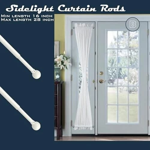 ARNORX Cafe Curtain Rods for French Door 2 Pack, Adjustable 16-28 Inch, 3/8" Diameter, White – Screw Mount & Adhesive thumbnail 3