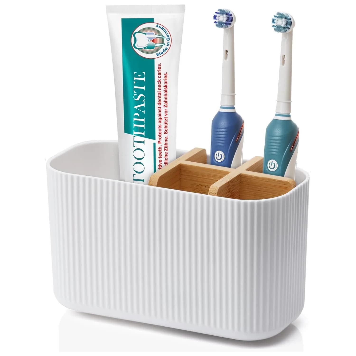 GFWARE White Toothbrush Holder, 5 Slots Bathroom Organizer | Countertop Organizer for Electric Toothbrushes & Toothpaste