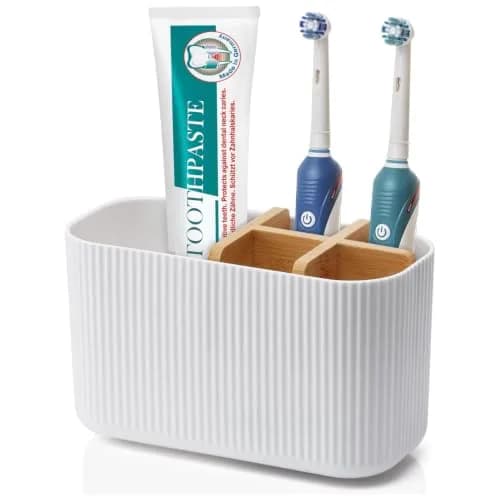 GFWARE White Toothbrush Holder, 5 Slots Bathroom Organizer | Countertop Organizer for Electric Toothbrushes & Toothpaste thumbnail 1
