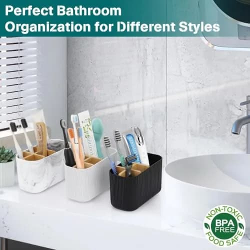 GFWARE White Toothbrush Holder, 5 Slots Bathroom Organizer | Countertop Organizer for Electric Toothbrushes & Toothpaste thumbnail 5