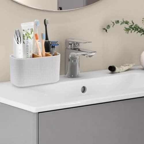GFWARE White Toothbrush Holder, 5 Slots Bathroom Organizer | Countertop Organizer for Electric Toothbrushes & Toothpaste thumbnail 2