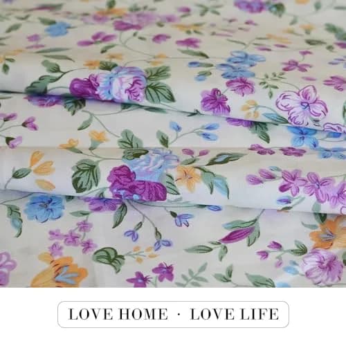 LANEHUA 100% Cotton Fabric 39 x 63 inches | Floral Spring Purple Flowers, Breathable & Durable thumbnail 4