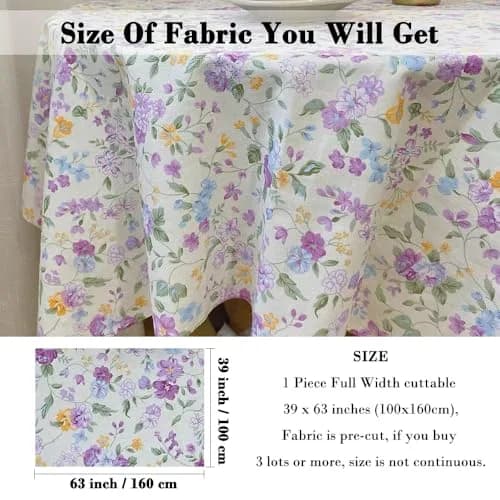LANEHUA 100% Cotton Fabric 39 x 63 inches | Floral Spring Purple Flowers, Breathable & Durable thumbnail 2