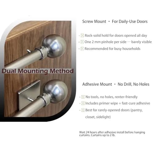ARNORX Cafe Curtain Rod, 16–28" Adjustable Satin Nickel Set of 2 | No Drill, Renter-Friendly thumbnail 4