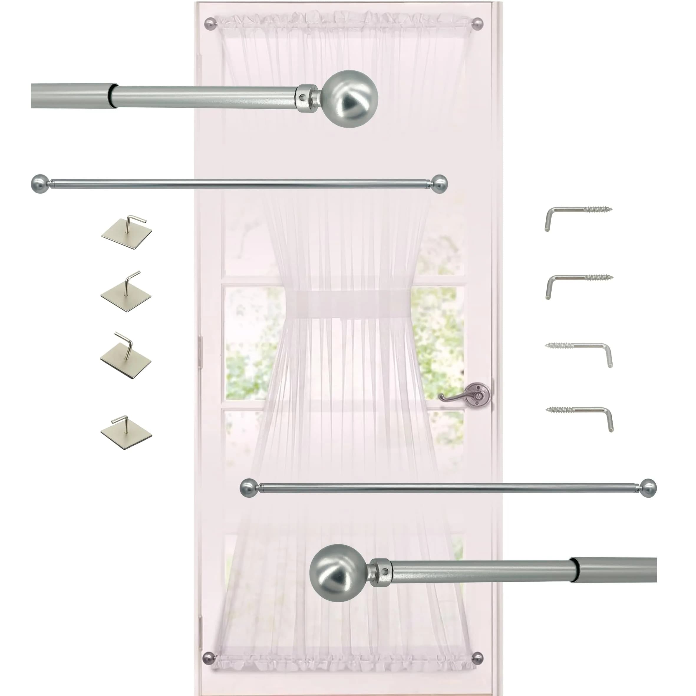 ARNORX Cafe Curtain Rods for French Door 2 Pack, Adjustable 16-28 Inch, 3/8" Diameter, White – Screw Mount & Adhesive