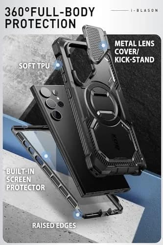 i-Blason Armorbox for Galaxy S24 Ultra Case with Camera Cover Stand & MagSafe, Black 19.7cm (7.75in) | Full Body Rugged Protection thumbnail 5