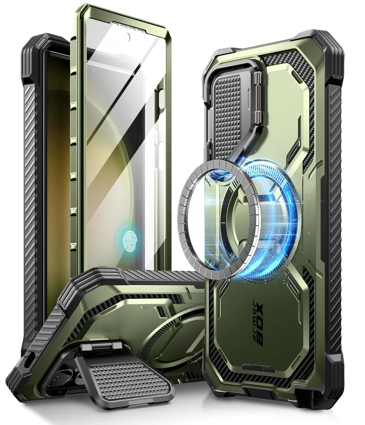 i-Blason Armorbox for Galaxy S24 Ultra Case with Camera Cover Stand & MagSafe, Green 17.9cm (7.24in) | MIL-STD 810G-516.6 Certified Drop Protection — Guldan