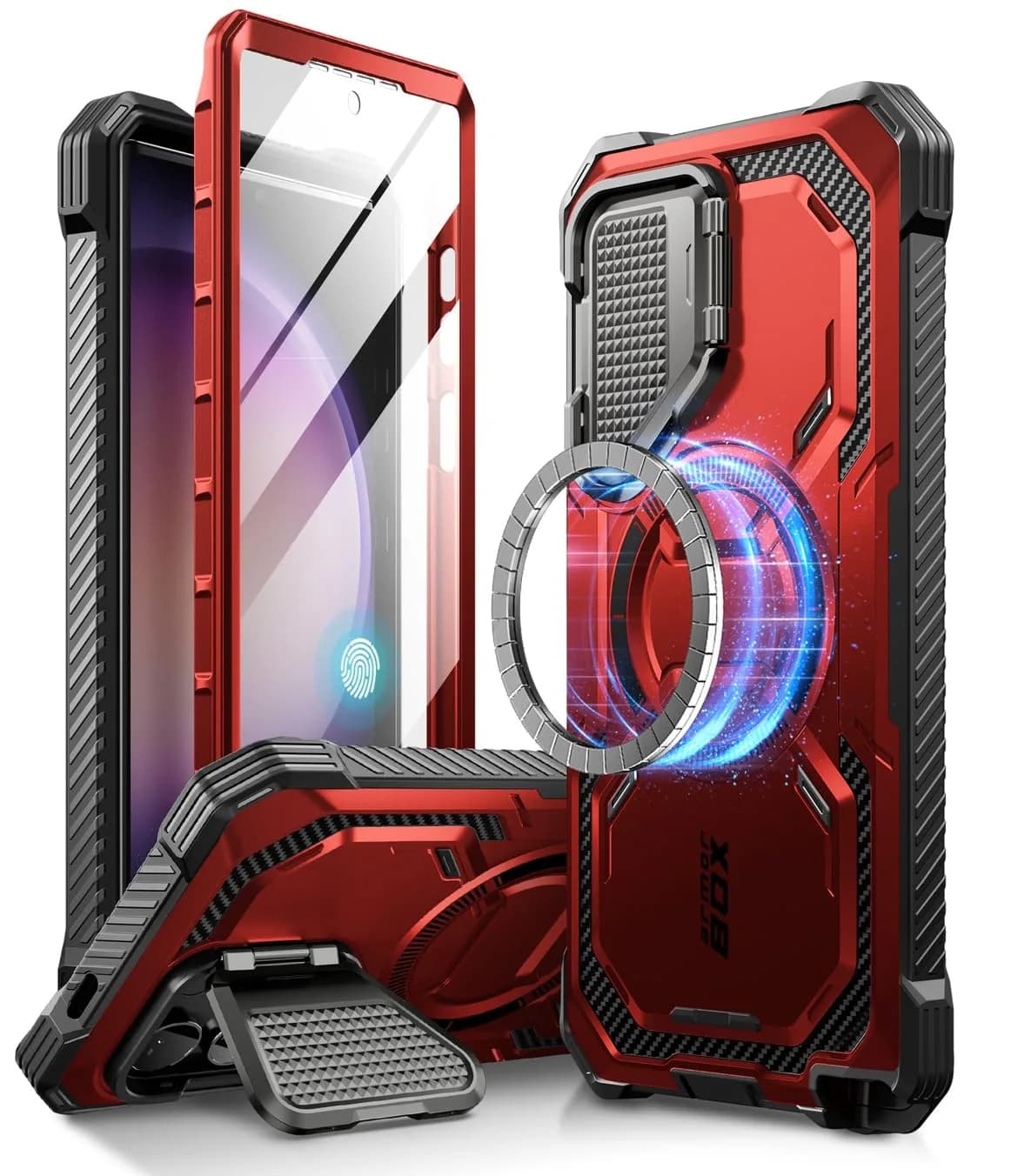 i-Blason Armorbox for Galaxy S24 Ultra Case with Camera Cover Stand & Screen Protector, Red 18.1cm (7.14in) | MagSafe Compatible — Ruddy