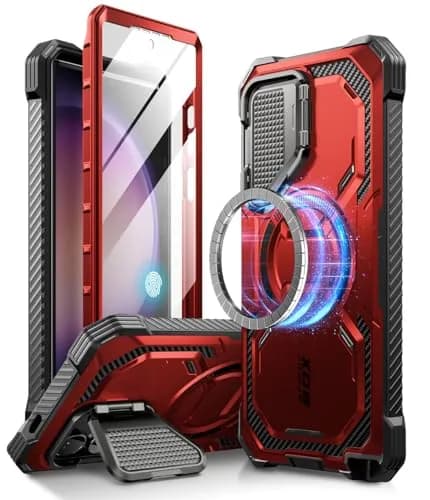 i-Blason Armorbox for Galaxy S24 Ultra Case with Camera Cover Stand & Screen Protector, Red 18.1cm (7.14in) | MagSafe Compatible thumbnail 1
