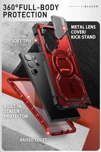 i-Blason Armorbox for Galaxy S24 Ultra Case with Camera Cover Stand & Screen Protector, Red 18.1cm (7.14in) | MagSafe Compatible thumbnail 4