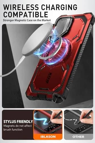 i-Blason Armorbox for Galaxy S24 Ultra Case with Camera Cover Stand & Screen Protector, Red 18.1cm (7.14in) | MagSafe Compatible thumbnail 6