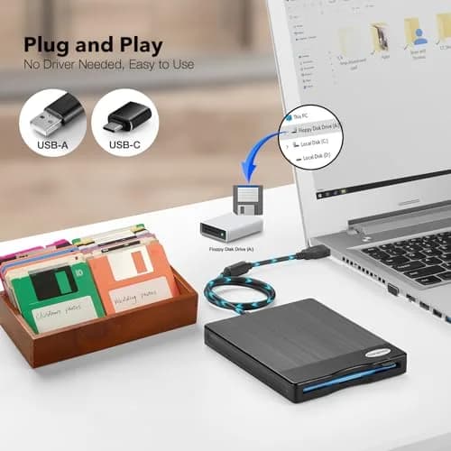 Chuanganzhuo 3.5 inch Floppy Disk Reader 1.44MB External USB Type A/C Drive | Plug-and-Play for Windows PCs thumbnail 5