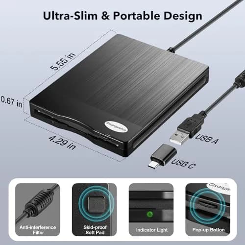 Chuanganzhuo 3.5 inch Floppy Disk Reader 1.44MB External USB Type A/C Drive | Plug-and-Play for Windows PCs thumbnail 8
