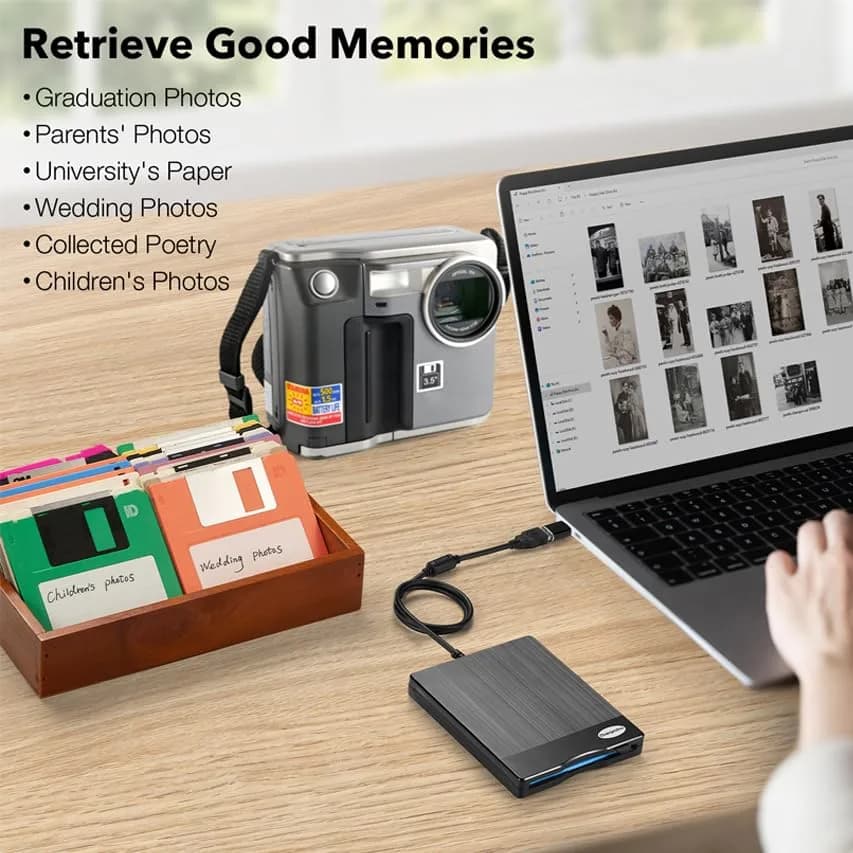 Chuanganzhuo 3.5 inch Floppy Disk Reader 1.44MB External USB Type A/C Drive | Plug-and-Play for Windows PCs thumbnail 2