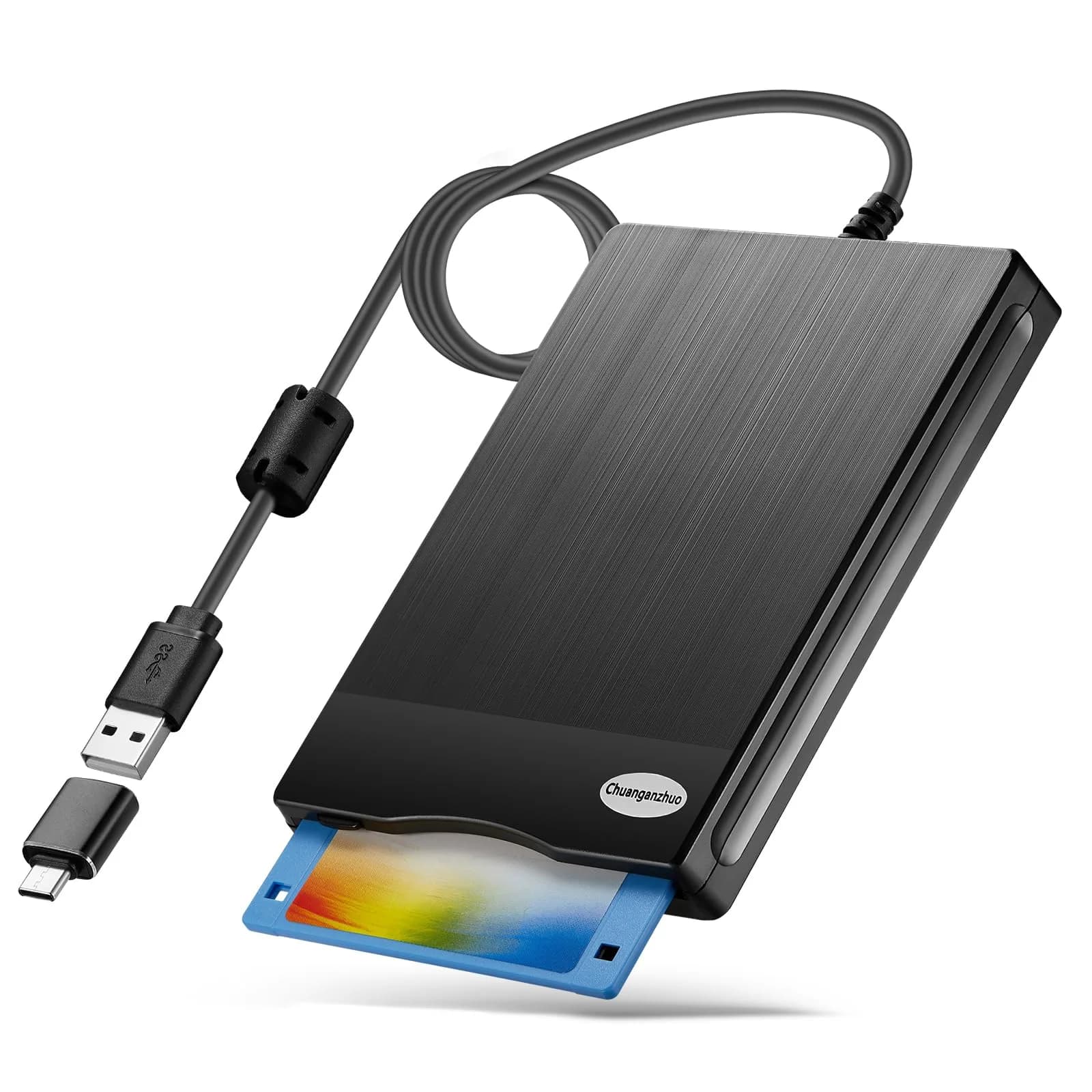 Chuanganzhuo 3.5 inch Floppy Disk Reader 1.44MB External USB Type A/C Drive | Plug-and-Play for Windows PCs - main product image