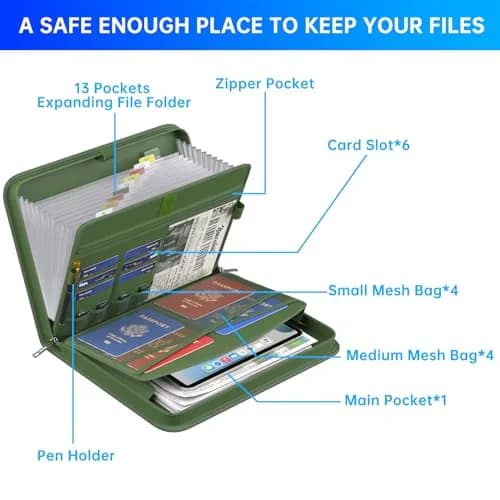 ENGPOW Fireproof Accordion File Organizer 14.2" x 10.4" x 2" | 13 Pockets with Handle & Labels thumbnail 4