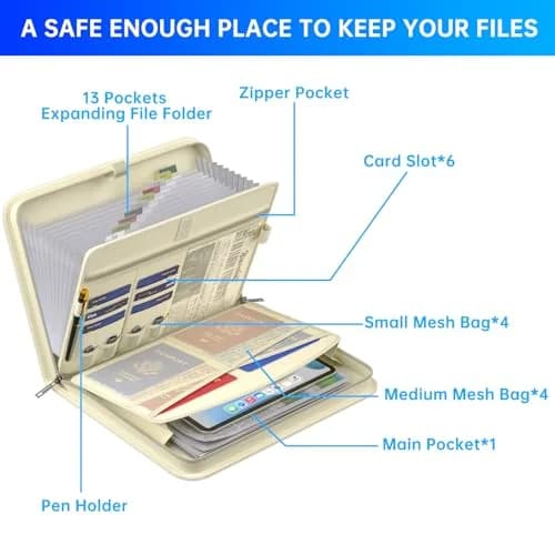 ENGPOW Fireproof Accordion File Organizer 14.2" x 10.4" x 2" | 13 Pockets Document Bag with Handle & Labels thumbnail 4