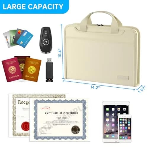 ENGPOW Fireproof Accordion File Organizer 14.2" x 10.4" x 2" | 13 Pockets Document Bag with Handle & Labels thumbnail 5