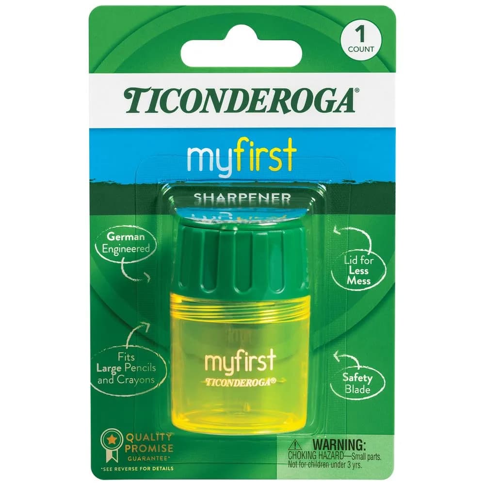 Ticonderoga My First Large Barrel Pencil Sharpener, Yellow and Green | Jumbo Size, Mess-Free Design